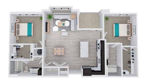Floor plan for 2 beds, 2 baths, 1125 sqft